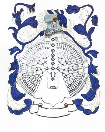 armorial 8-Generation Family Tree Wall Chart in blue and white acrylic on mixed media fine art paper